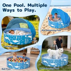 EPN 55-Inch Large Kiddie Pool with Removable UPF 50+ Shade Canopy