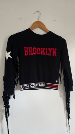 Stefania Girls 7Y 122 Black Cropped Sweatshirt Brooklyn Fringe