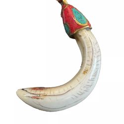 Vintage ethnic Tibetan Amulet Pendant Tusk & Horn Shape 2”inch long