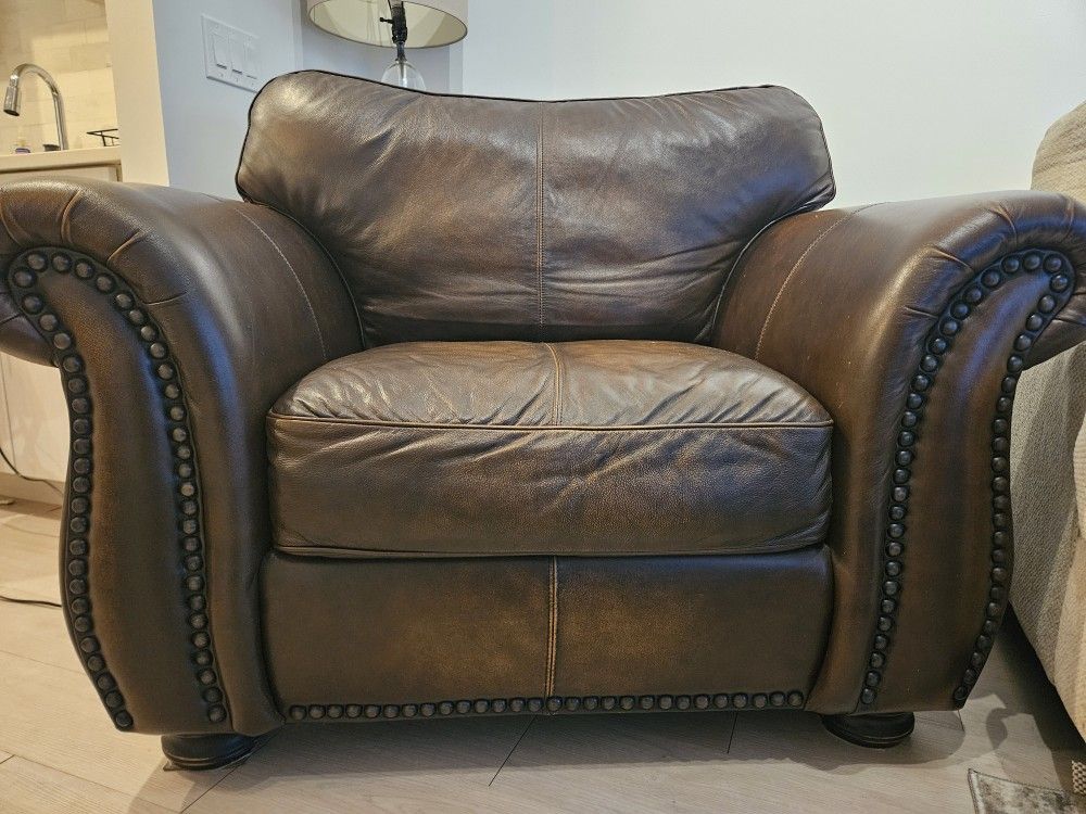 Large Leather Chair And Ottoman 