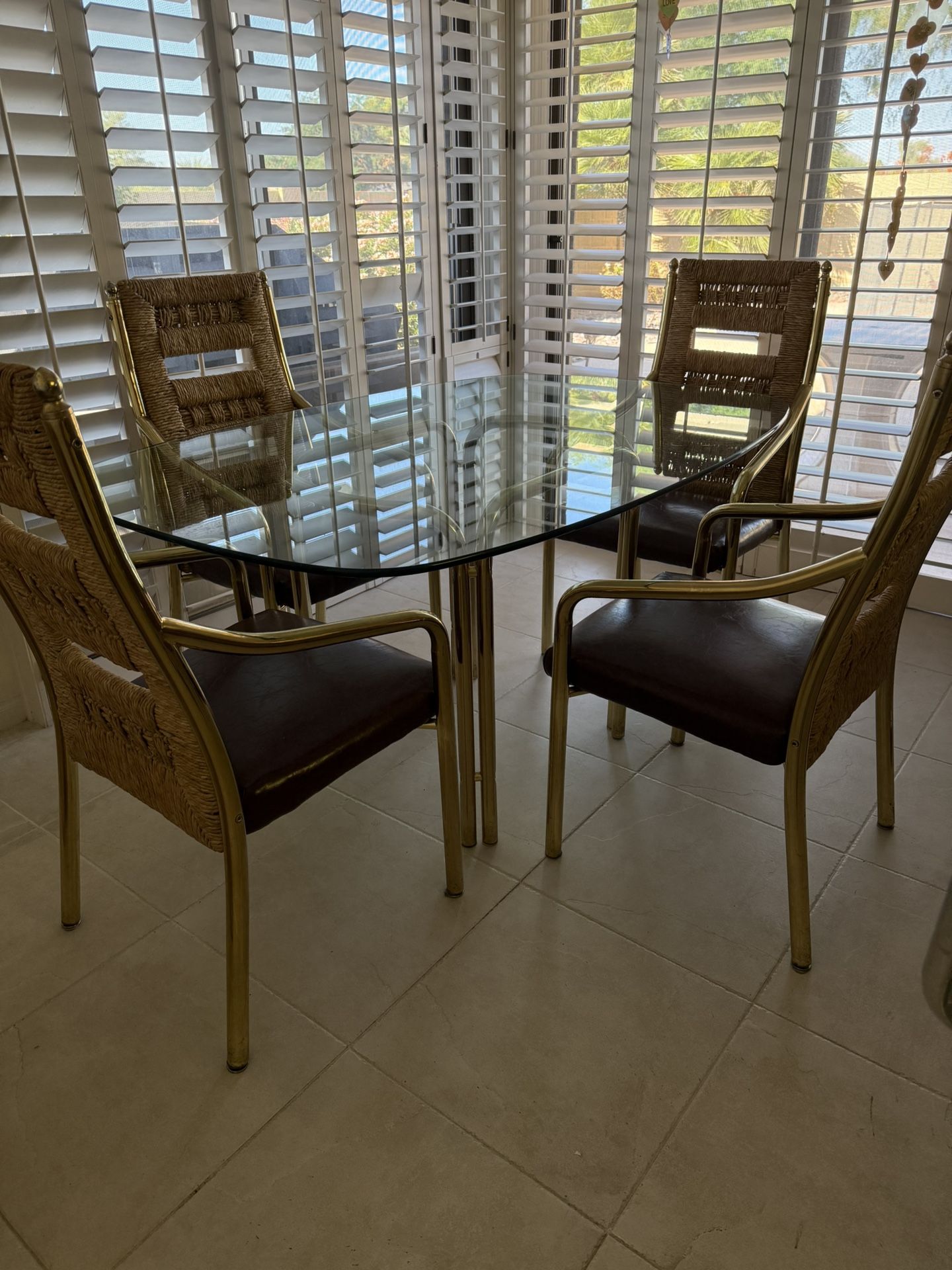 Vintage Brass & Glass Dining Table Set