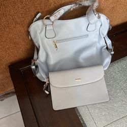 Pure Leather Purse With Small Purse.  Extra Soft. Beautiful Color. Sky Color. Brand New.