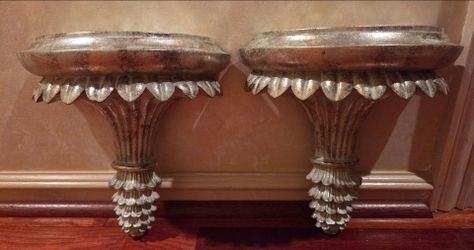 NEW Two (2) Gold Gilt Hollywood Regency Decorative Wall Brackets Shelf Sconces