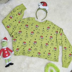 THE GRINCH American Eagle Cropped Top Sweater/ Sweatshirt Women's Size XS 🎅💚✨️