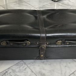 Brown Faux Leather Suitcase Design Foot Locker Storage Ottoman 