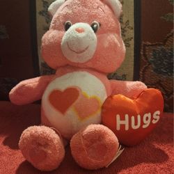 VALENTINES  DAY CARE BEARS PINK TEDDY BEAR  WITH A RED SOFT PLUSH HEART 9"  TOY 