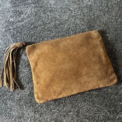 BROWN CAMEL SUEDE CLUTCH PURSE 