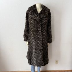 Vintage Westfield Brown and Tan Faux-fur Long Coat Size 10