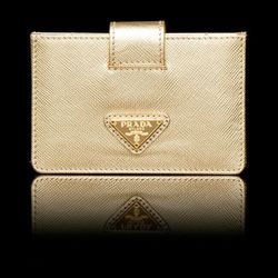 Brand New Authentic Prada Gold Leather Business Card Holder Retail $270!