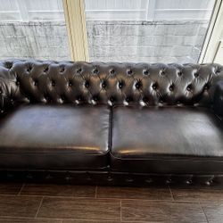 Beautiful Brown Faux Leather Sofa – Excellent Condition