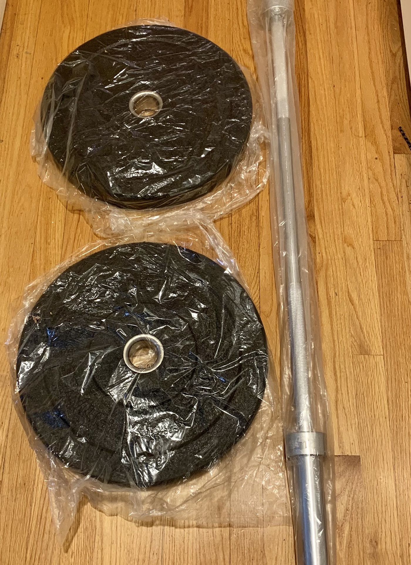 📍75 Pound Bumper Weight Set 📍📍5ft Olympic Barbell ➕2-25lb Rubber Crumb Bumper Plates 📍