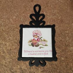 Vintage Trivet Strawberry Shortcake Cast Iron Ceramic Hanging