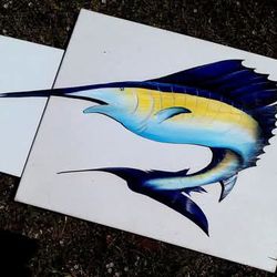 Sailfish hand painted palm frond art