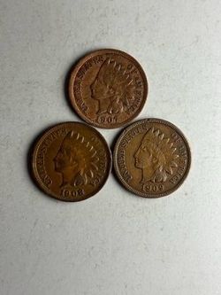 Set of 1907 to 1909 Indian Head Cents -- INCLUDES KEY DATE COIN! — SHIPPING AVAILABLE!