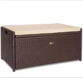 60 Gal. Wicker All-Weather Rattan Wicker Storage Bench Deck Box with Beige Cushion97038