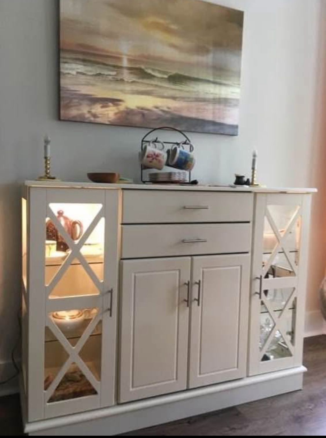 New Antique White Storage Buffett Server Sideboard Entryway Liquor Wine Cabinet Console