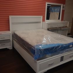 4 Piece Queen Bedroom Set Queen Bed Frame Dresser Mirror And Nightstand