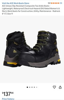 ACE Unisex Slip-Resistant Composite-Toe Ankle Boots - Lightweight, Waterproof, Electrical-Hazard (EH) Rated Women's & Men's Work Boots for CW/11 M/9.5