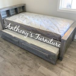 Twin Bed & Twin Trundle + 2 Mattresses 