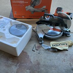 RIDGID 15 Amp 10 in. Corded Dual Bevel Miter Saw with LED Cut Line Indicator.