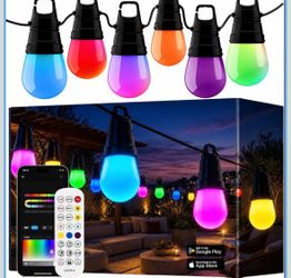 50ft Outdoor String Lights, Smart RGB+IC Dream Color LED Lights with Dimmable Shatterproof Bulbs