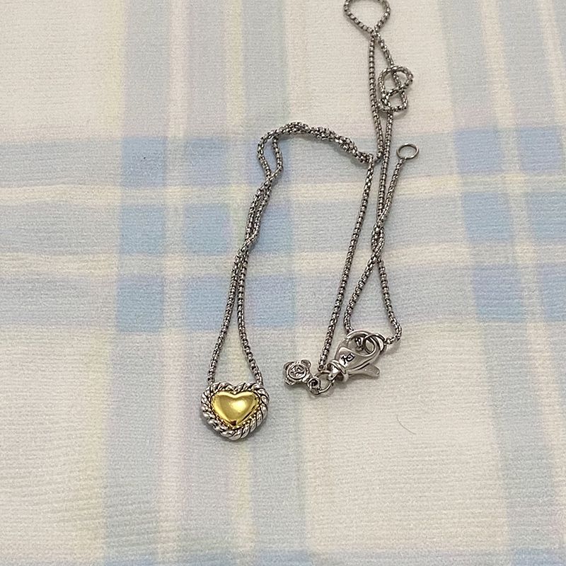 David Yurman Heart-Shaped Pendant With Gold Gemstone In The Middle, Sterling Silver Necklace 