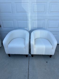 White Upholstered Club Chairs - Set of 2