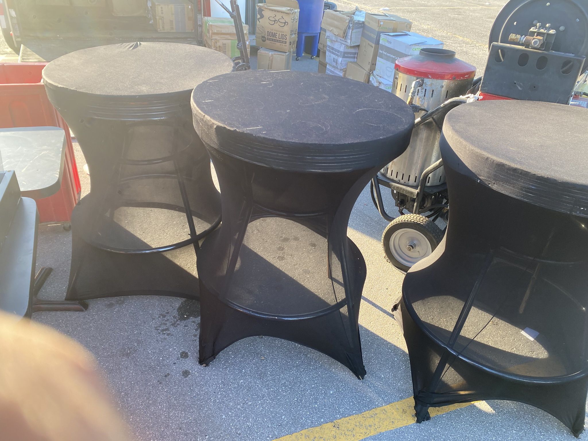 3 High Top Tables $30 each And 10 Small 24x24 Inch Tables Price firm I do not have extra covers I have other restaurant equipment. One of the high