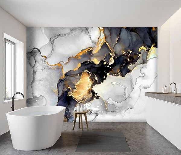 Grey and White Marbled Fabric Wallpaper