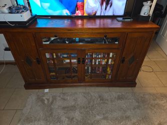 Wood TV Stand with Glass Door Cabinet