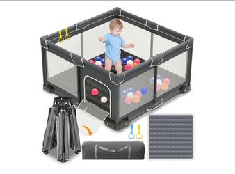 Foldable Playpen for Babies and Toddlers, 50x50 Inches Portable Playpen, Kids Collapsible Play Pen with 2 Handlers, Indoor & Outdoor Baby Fence Play A
