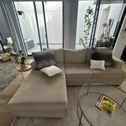 Beige Fabric Sectional Sofa Couch with Reversible Chaise – Living Spaces