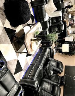 Mango Party Time Midnight LED Power Reclining Living Room Set with Adjustable Headrest -SOFA & LOVESEAT