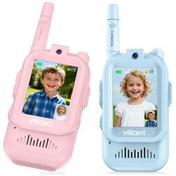 Vilicert Video Walkie Talkie Toys For Age 3-12 Boys Girls, 2 Pack Walkie Talkies With Screen, Long Range 2 Way Radio With 4 Voice Effects, Christmas B