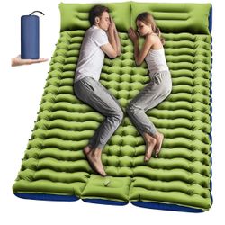 Double Sleeping Pad - Self Inflating 4" Extra-Thick for 2 Person with Pillow Built-in Foot Pump Inflatable Sleeping Mat for Backpacking, Hiking, Trave