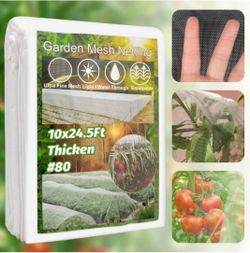 10X24.5Ft Garden Netting Pest Barrier, 80 Mesh Ultra Fine for Protection, Vegetables, Flowers, Crops, Fruit Trees, Insect & Plant Cover