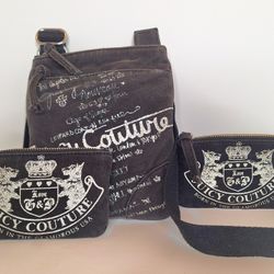 Juicy Couture Black Denim Crossbody Bag & Matching Wallets Y2K Vintage