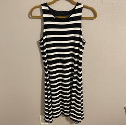 Ann taylor // black and white striped sleeveless dress