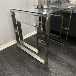 Modern Glass/Silver End Table (2x)