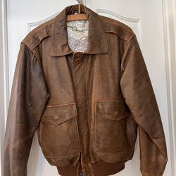 Leather Bomber Jacket - Medium - Brown 
