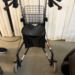 nova Traveler Folding 3‑Wheel Walker with Tray, Basket & Pouch - Lightweight Mobility Aid for Seniors and Adults - 8 Inch All‑Terrain Wheels fo