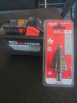 Milwuakee M18 12Ah battery + Jam Free Step Drill Bit