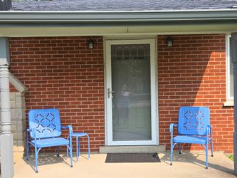 Blue Metal Vintage Patio Chairs and Side Table Set