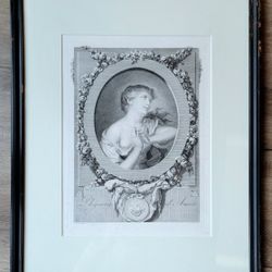 Jean Baptiste Greuze Prayer to Love Antique Engraving 21x26.5 Rococo Style
