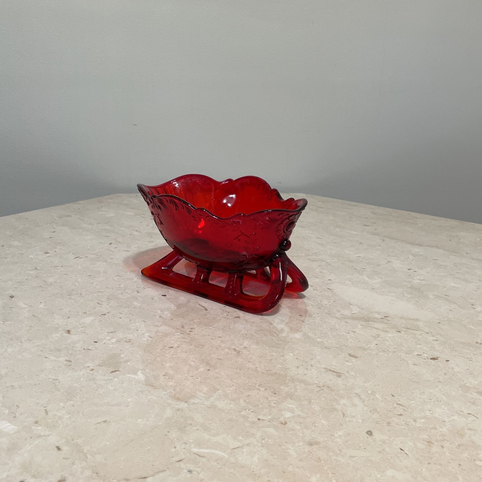 Ruby Red Crystal Glass Candies Dish Or For Plant.