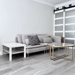 Grey Two Piece Textile Sofa
