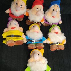 Vintage 7 Dwarfs From Snow White Plush Dolls 