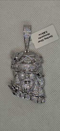925 Sterling Silver Jesus Piece Jesus Head Pendant With Genuine Moissanite 9.8