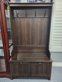 Dark Brown Hall Tree with Storage Bench