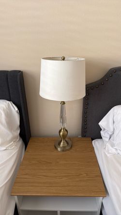 Brass and Crystal Table Lamp with White Shade